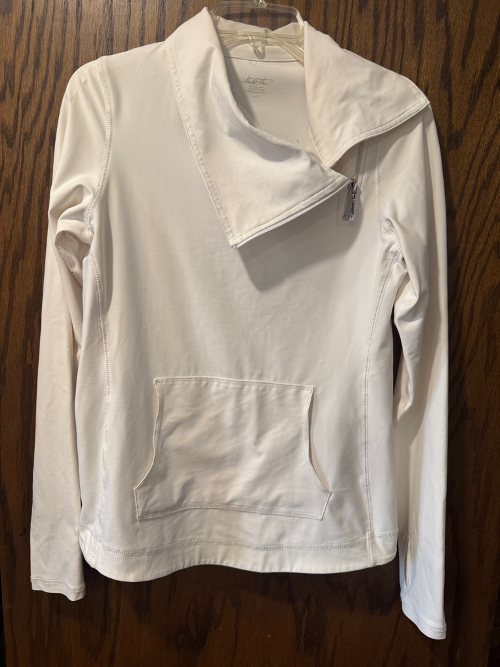 Jofit White Asymmetrical Zip Pullover Top